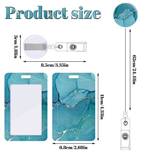 3 Set Heavy Duty Badge Holder with Retractable Reel, Marble Retractable ID Badge Holders with Clip Name Key Card Holder Case for Teacher Nurse Doctor Student Office Gift for Coworkers