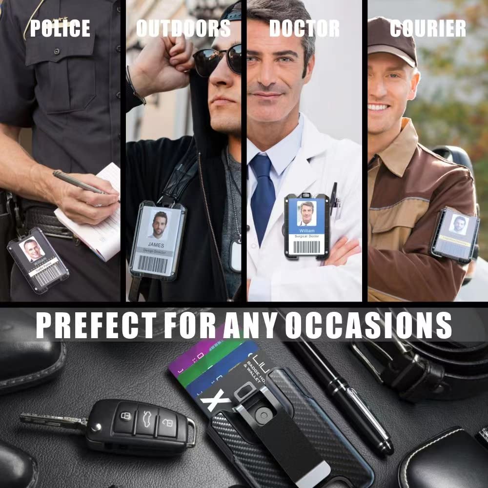 LIUGX Badge Holder/Card Holder/Portable Wallet with Metal Clip - Durable Polycarbonate ID/Credit Card Holder (Holds 1to 4 Cards) for Office, Laborer, Police, Work