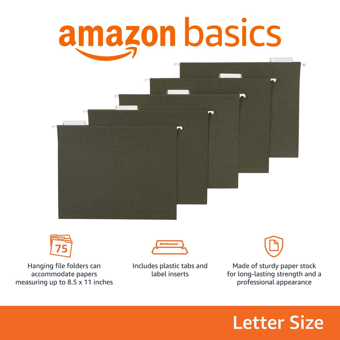 Hanging File Folders, Letter Size, Standard Green, 1/5-Cut Tabs, 75 Count per box