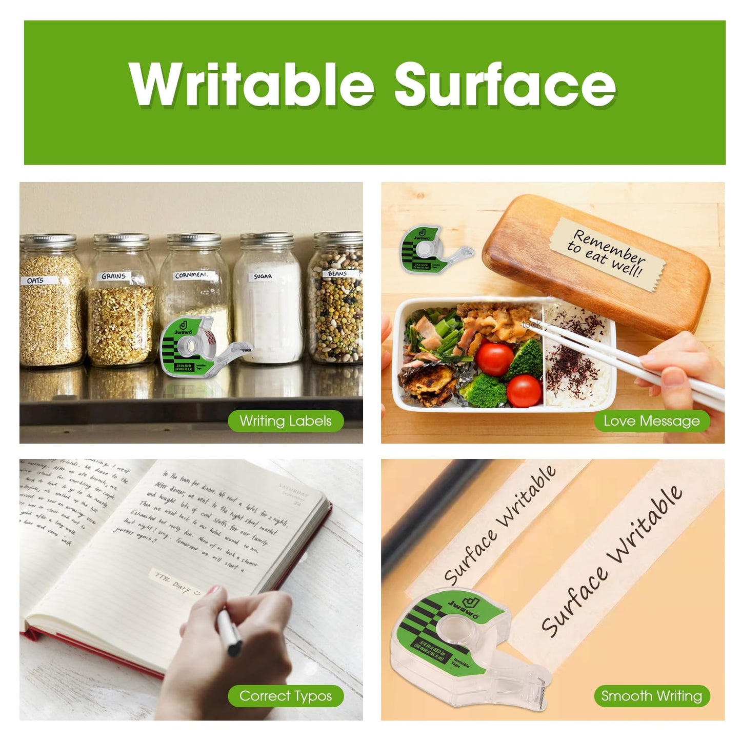 JWOWO Tape, Clear Tape, Transparent Tape for Office, Matte Finish, 3/4 in x 650 in, Dispensered, 12 Packs