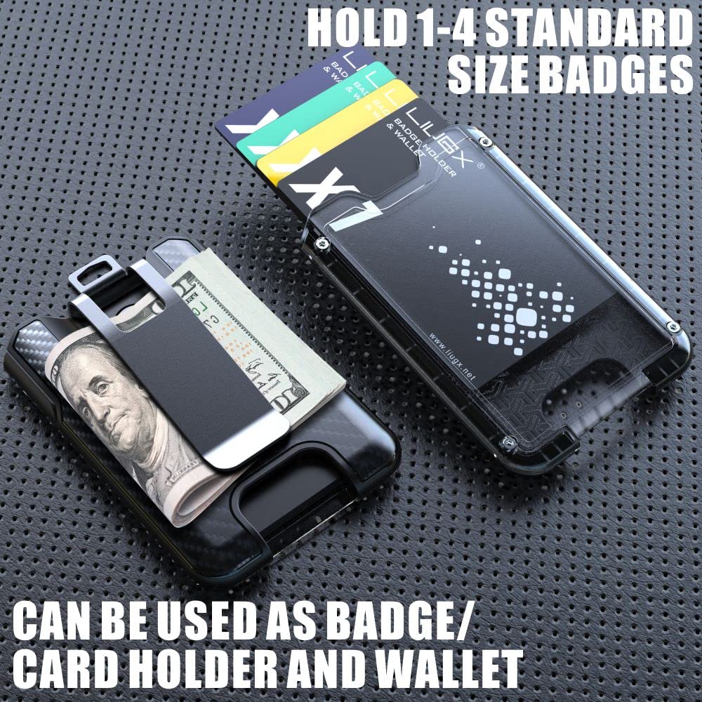LIUGX Badge Holder/Card Holder/Portable Wallet with Metal Clip - Durable Polycarbonate ID/Credit Card Holder (Holds 1to 4 Cards) for Office, Laborer, Police, Work