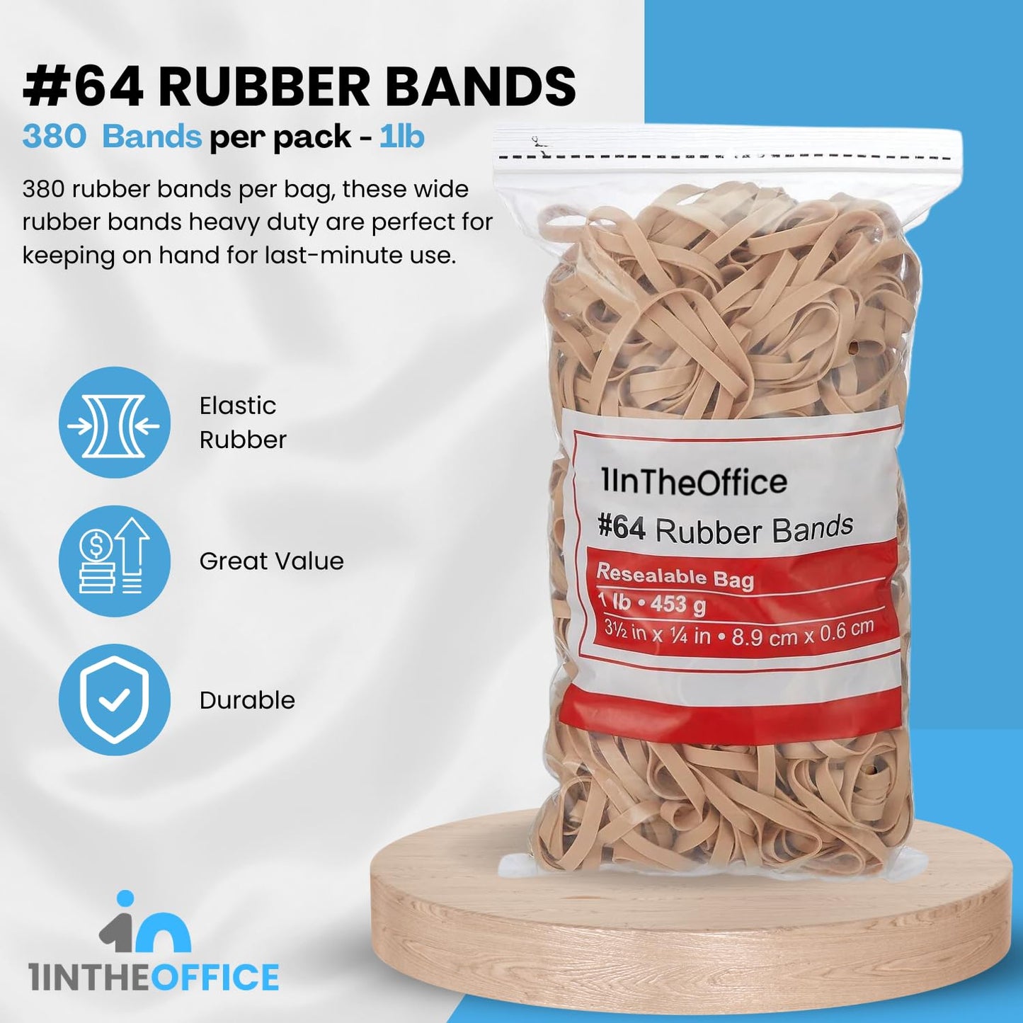 1InTheOffice Rubber Bands #64, Thick Rubber Bands, Heavy Duty Rubber Bands, Beige, Size 64, 380Pack
