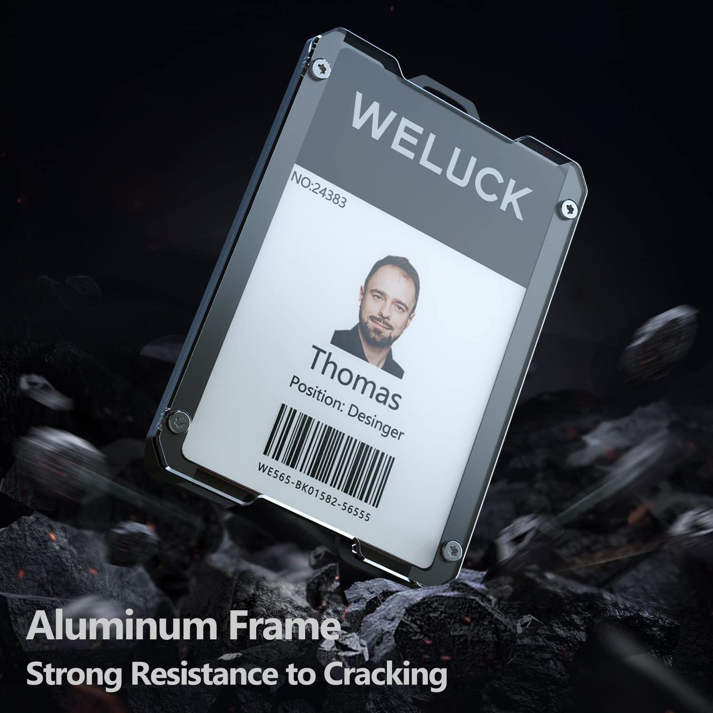 Badge Holder, Durable Aluminum ID Card Holder Wallet by WELUCK, 4 Cards/ID Badges Holder with Lanyard and Metal Clip, for Business Office Work Police Gift Outdoor (Black01)