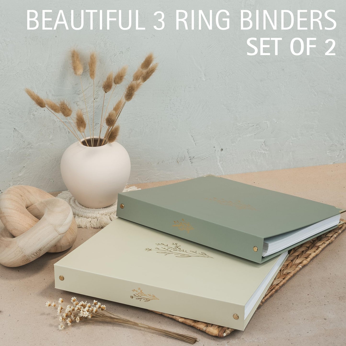 Aesthetic 3 Ring Binder Set of 2 - Sturdy 1 Inch Binder Fits Letter Sized Paper - A Cute Binder for Women or Men with Pocket Easily Organizes Your Paperwork for School, Office or Work