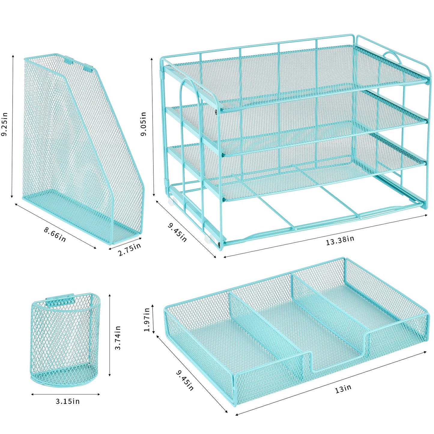 gianotter Paper Letter Tray Organizer with File Holder, 4-Tier Desk Accessories & Workspace Organizers with Drawer and 2 Pen Holder, Desk Organizers and Accessories for Office Supplies (Blue)
