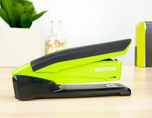 Bostitch Office InPower Spring-Powered Desktop Stapler, 20 Sheet Capacity, One Finger Stapling, Includes 210 Staples, Jam Free, Opens for Tacking, Green