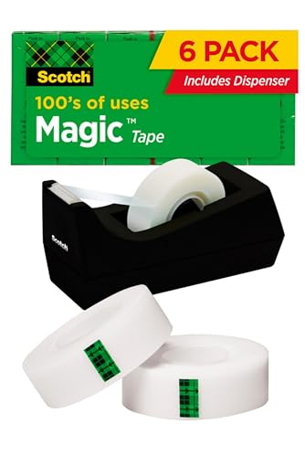 Scotch Magic Tape, 6 Rolls with Dispenser, Numerous Applications, Invisible, Engineered for Repairing, 3/4 x 1000 Inches, Boxed (810K6C38)