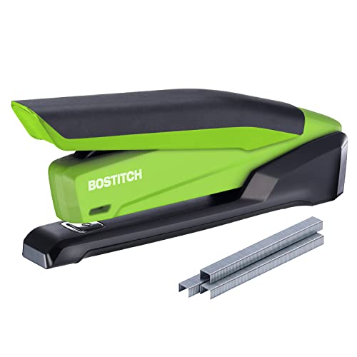 Bostitch Office InPower Spring-Powered Desktop Stapler, 20 Sheet Capacity, One Finger Stapling, Includes 210 Staples, Jam Free, Opens for Tacking, Green