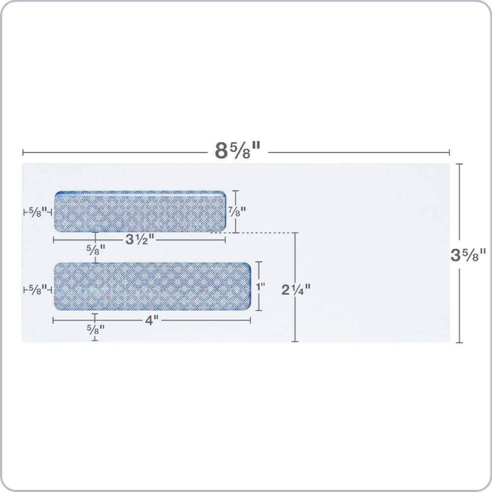 Quality Park #8 5/8 Double-Window Security Envelopes, Self-Sealing, Tamper Evident, For Checks, Payroll, 24 lb White Wove, 3-5/8 x 8-5/8 Inches, 500/Box (QUA67539)