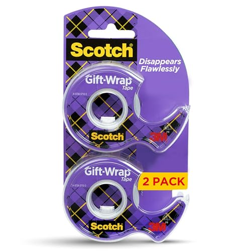 Scotch Gift-Wrap Tape, 2 Rolls, The Go-to Tape for Holiday Gift Wrapping, 3/4 x 600 Inches, Dispensered (15DM-2)