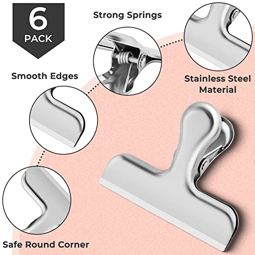 Chip Clips, 6 Pack Bag Clips, Chip Clips Bag Clips Food Clips, Stainless Steel Bag Clips for Food, Office Kitchen Home Usage Storage