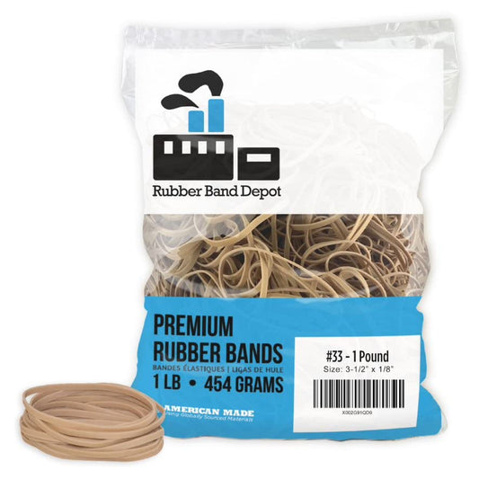 Rubber Bands, Rubber Band Depot, Size #33, Approximately 820 Rubber Bands Per Bag, Rubber Band Measurements: 3-1/2" x 1/8'' - 1 Pound