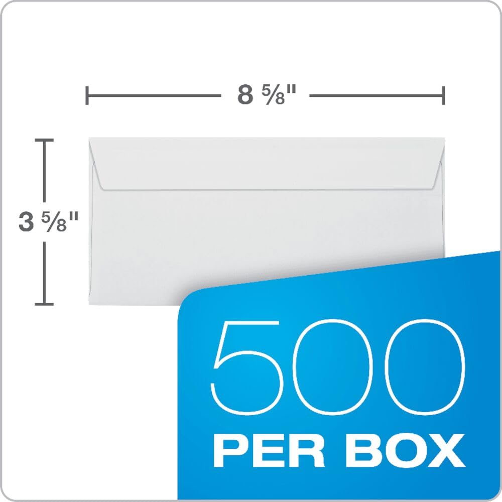 Quality Park #8 5/8 Double-Window Security Envelopes, Self-Sealing, Tamper Evident, For Checks, Payroll, 24 lb White Wove, 3-5/8 x 8-5/8 Inches, 500/Box (QUA67539)