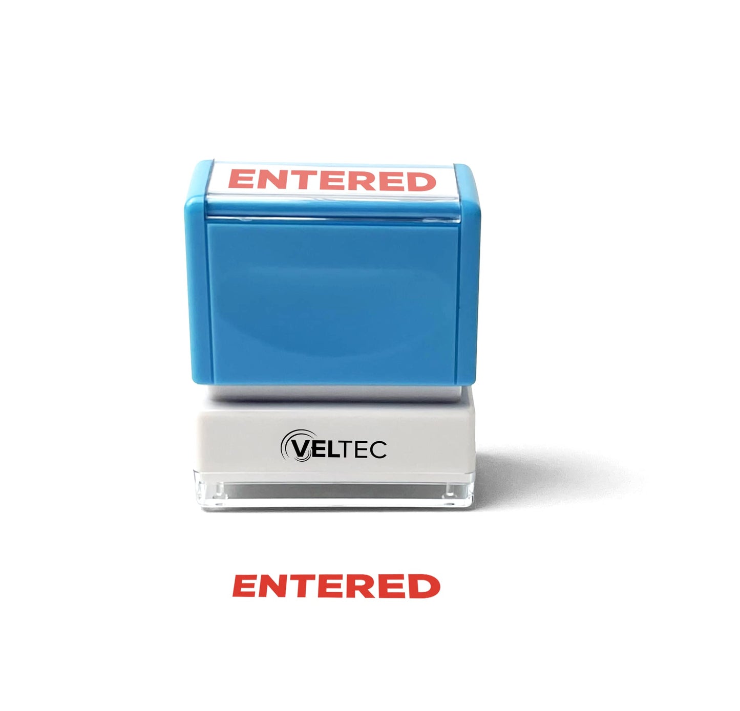 Veltec Premium Pre-Inked Message Stamp, Red Ink (Entered)