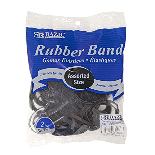 BAZIC Black Color Rubber Bands 2 Oz./ 56.70 g Assorted Sizes, Made in USA Elastic Bands for Bank Bills Money Dollars File Folders, 1-Pack