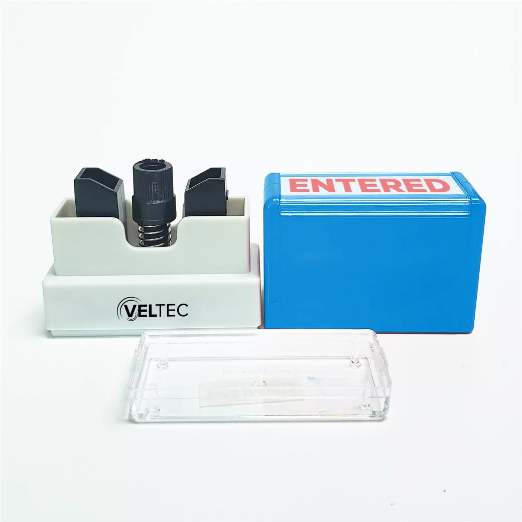 Veltec Premium Pre-Inked Message Stamp, Red Ink (Entered)