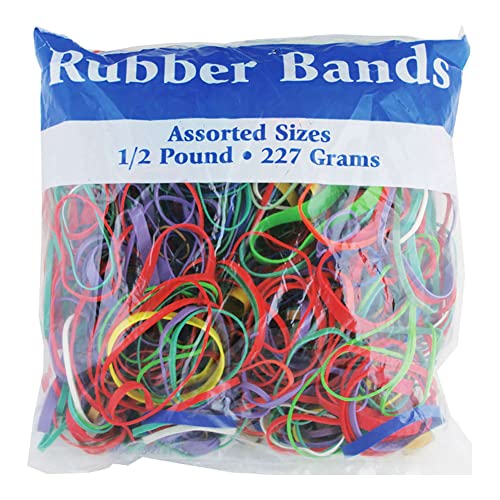 BAZIC Assorted Dimensions 227g/0.5 lbs. Rubber Bands, Multi Color