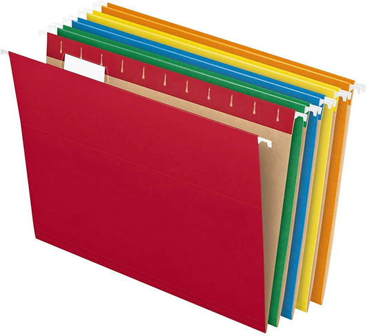 Pendaflex Hanging File Folders, Letter Size, Assorted Colors, 1/5-Cut Adjustable Tabs, 25 Per Box (81663)