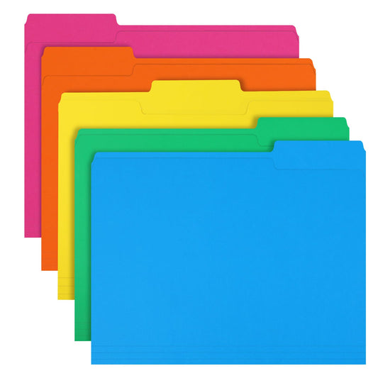 File Folder, RAZCC 150 Pack 1/3 Cut Tab Colored File Folders, File Folder Letter Size for Office Classroom Use, Assorted 5 Colors Folders with Tabs