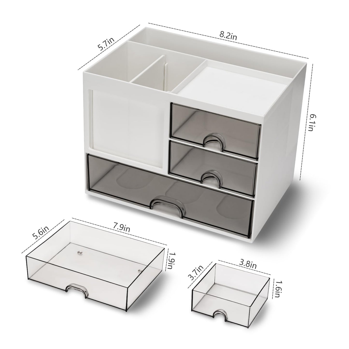 QIYVLOS Desk Organizer with 3 Drawer, Multi-Functional Pencil Pen Holder for Desk, Desk Organizers and Storage with 8 Compartments, Desktop Organizer for Office Home Art Supplies (White)