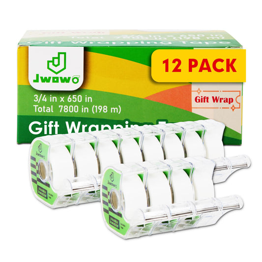 JWOWO Tape, Clear Tape, Transparent Tape for Office, Matte Finish, 3/4 in x 650 in, Dispensered, 12 Packs