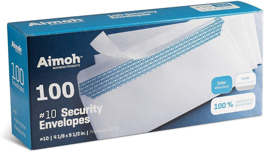 #10 Security Tinted Self-Seal Envelopes - No Window - Size 4-1/8 X 9-1/2 Inches - White - 24 LB - 100 Count (34100)