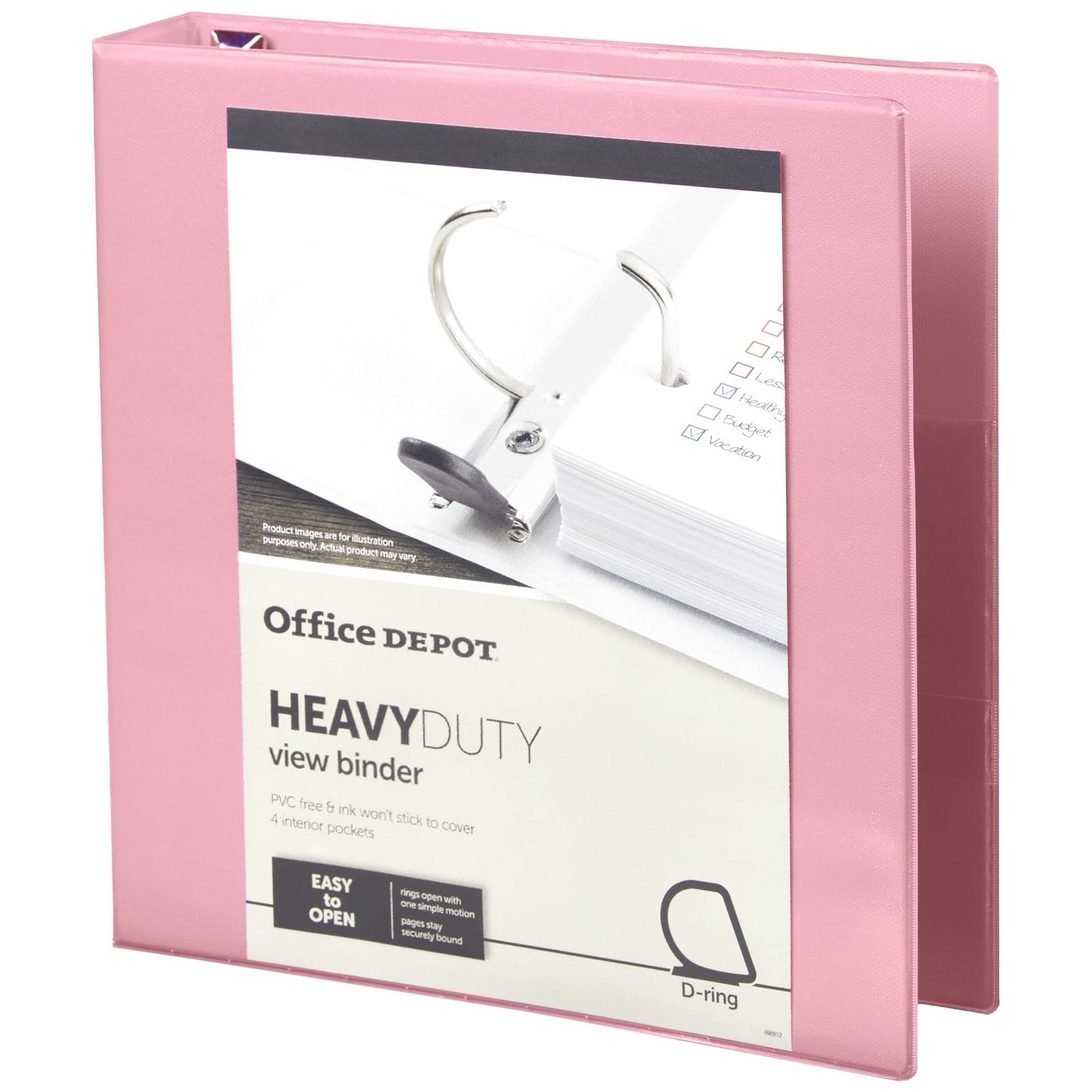 Office Depot® Heavy-Duty View 3-Ring Binder, 1 1/2" D-Rings, Pink