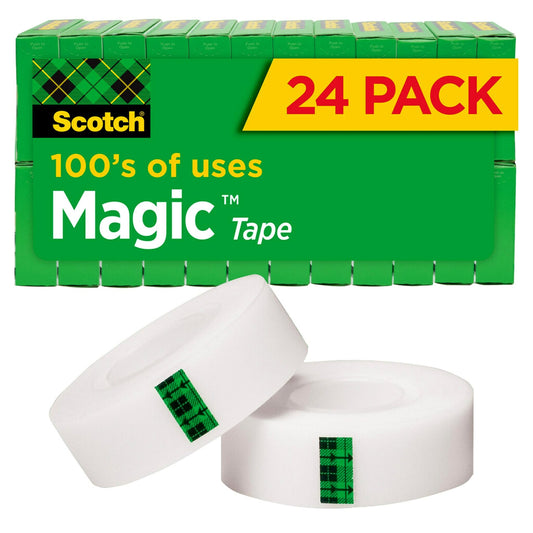 Scotch Magic Tape, Invisible, Home Office Supplies and Back to School Supplies for College and Classrooms, 24 Rolls