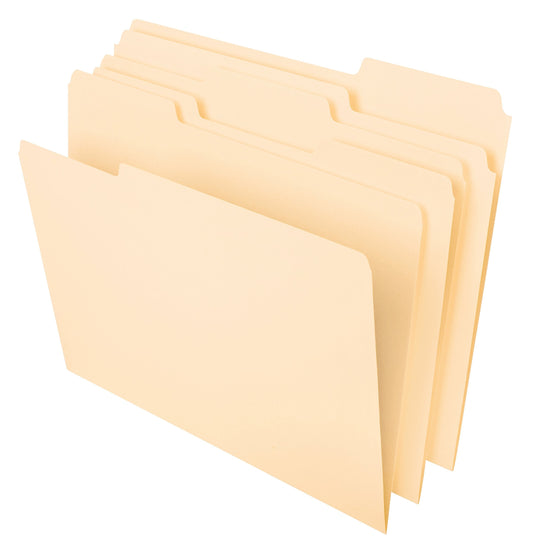 Pendaflex File Folders, Letter Size, 8-1/2" x 11", Classic Manila, 1/3-Cut Tabs in Left, Right, Center Positions, 100 Per Box (65213)