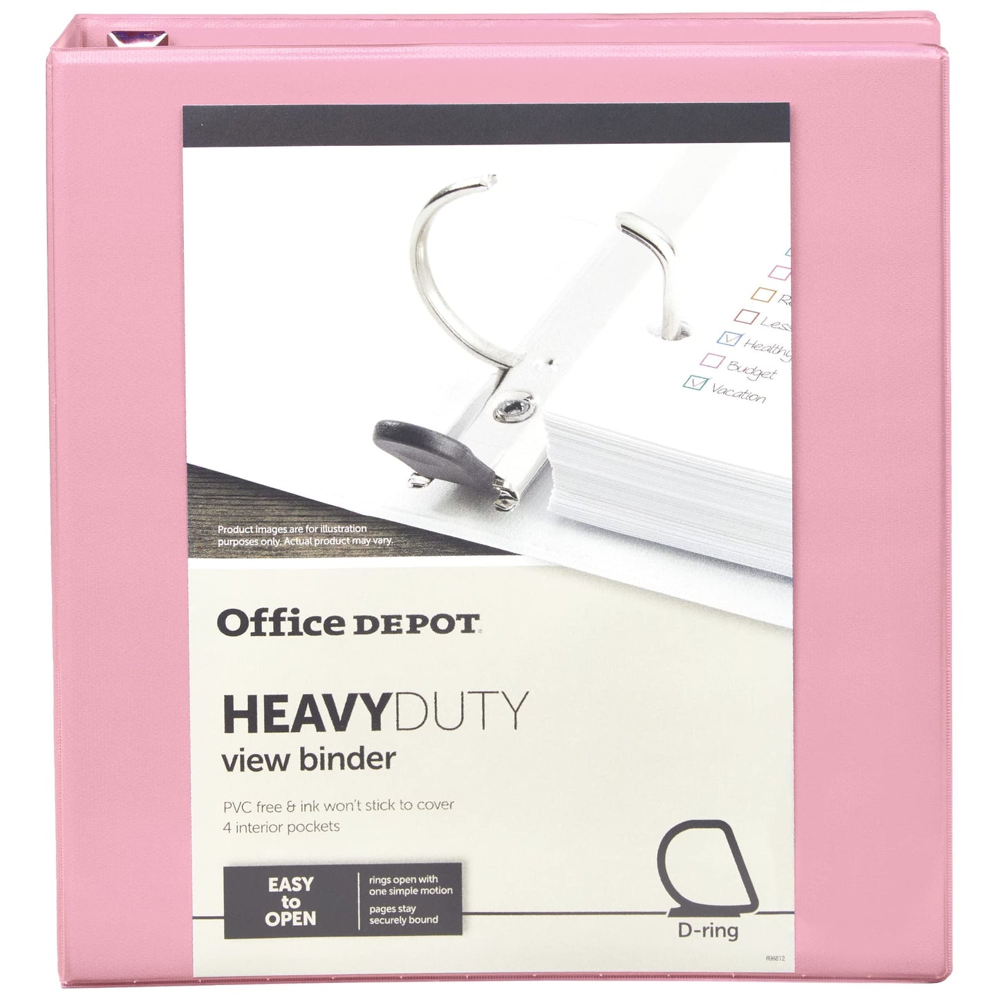 Office Depot® Heavy-Duty View 3-Ring Binder, 1 1/2" D-Rings, Pink