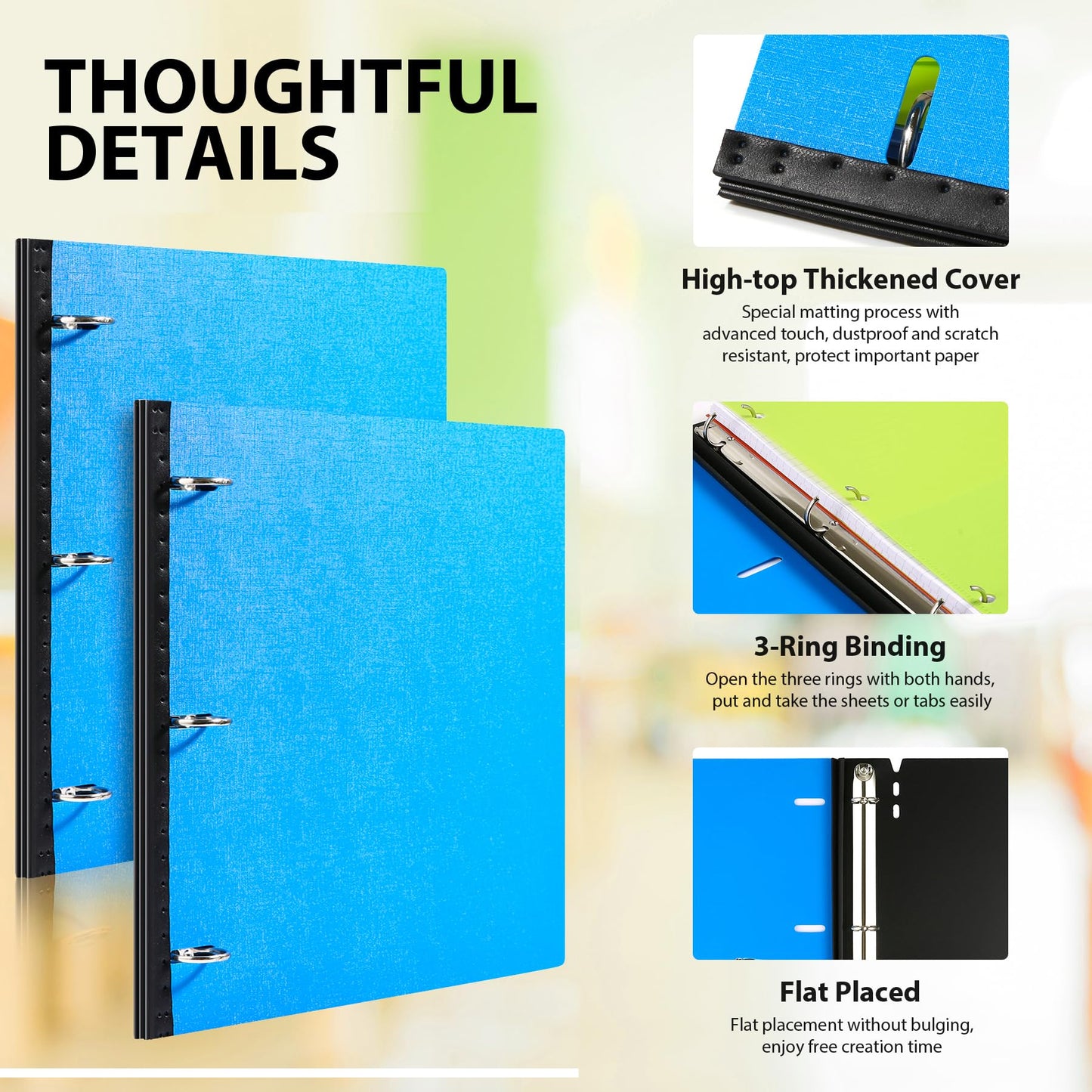 WOT I Telescoping 3 Ring Binder 4PCS, Flexible Binder with Expandable Spine, Flat Thin Binder for School Office Home Use, Holds 160 Sheets 8.5x11 inch Paper, 4 Bright Colors