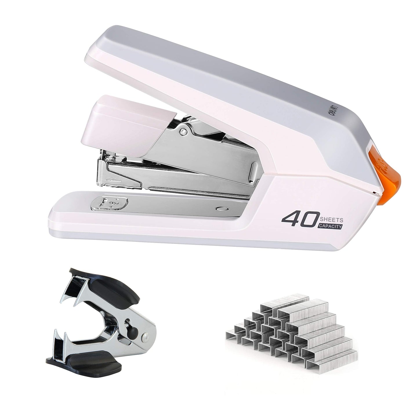 Deli Effortless Desktop Stapler, 40 Sheet Capacity, One Finger Touch Stapling, Easy to Load Ergonomic Heavy Duty Stapler, Includes 1500 Staples and Staple Remover